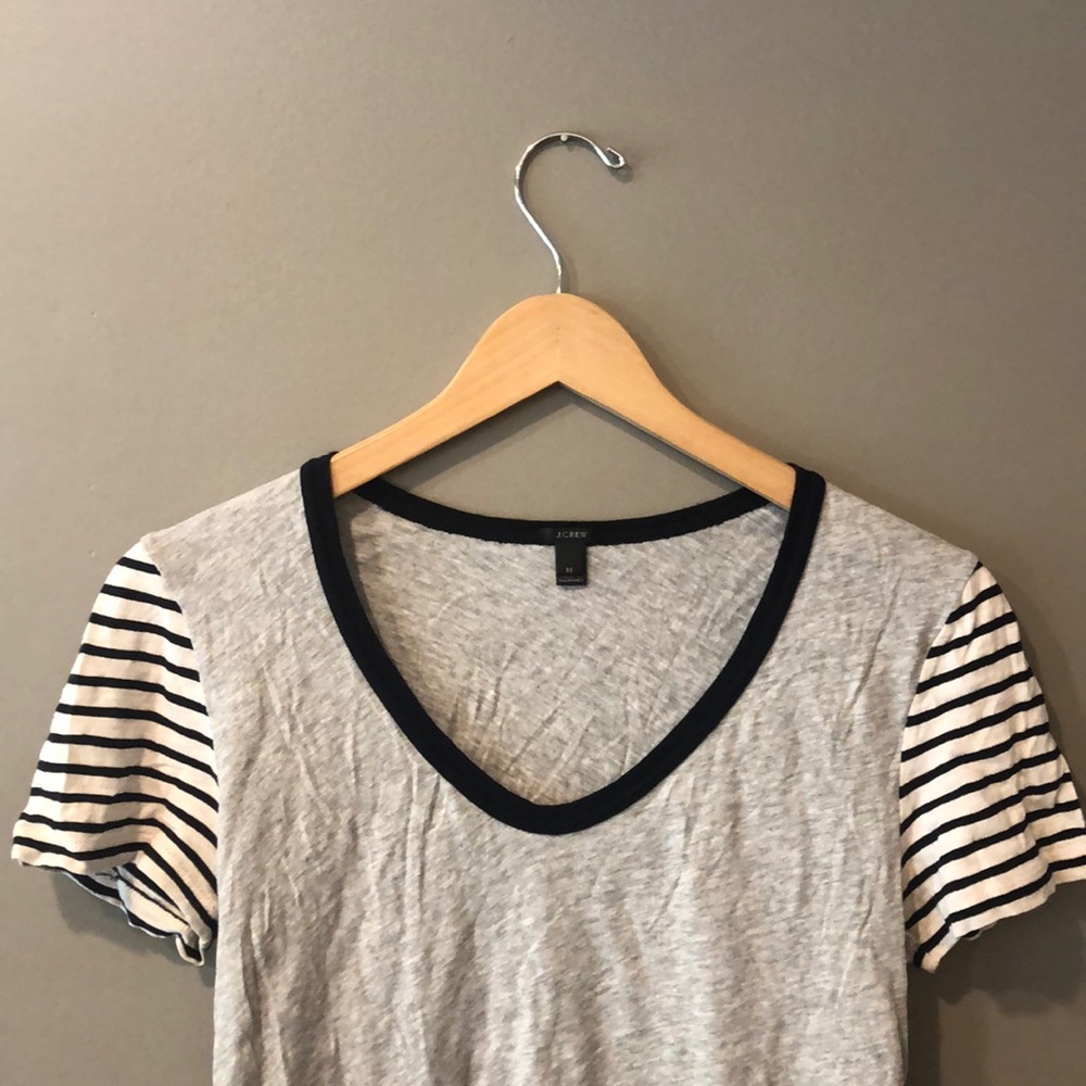 JCrew Grey T-shirt w/ Striped Sleeves!